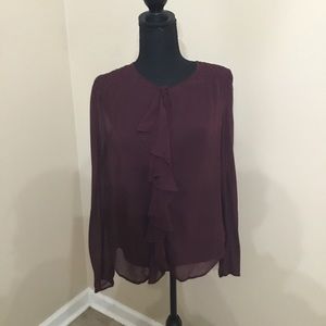 Anthropologie Moulinette Soeurs Women’s 100% Silk Burgundy Ruffled Top Size M